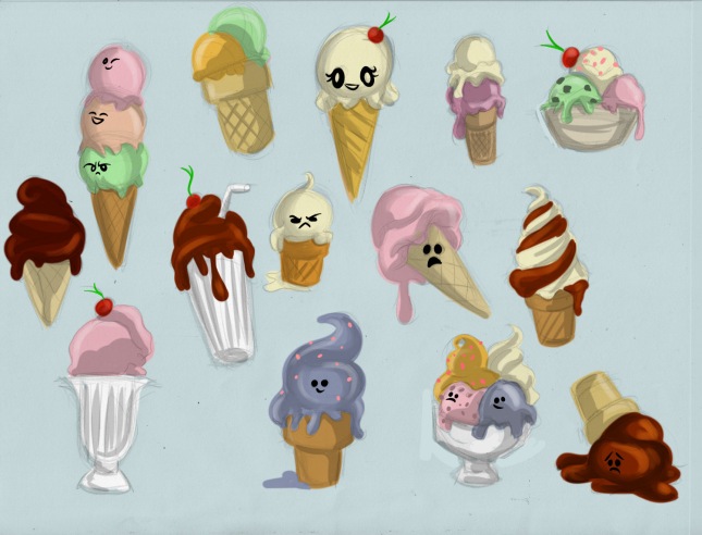 treats with faces - ice cream sketches